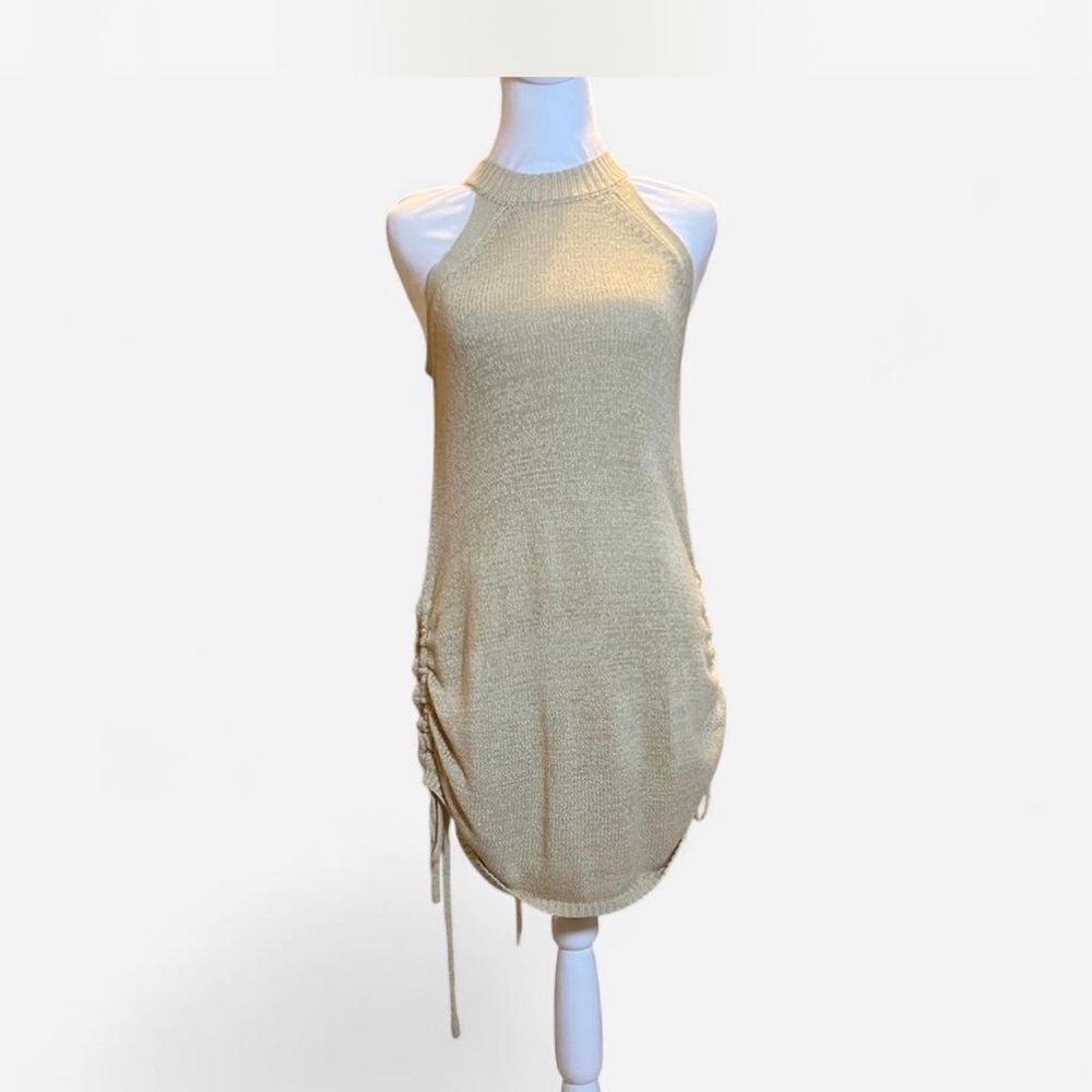 MIOU MUSE Cream Knitted Halter Dress
